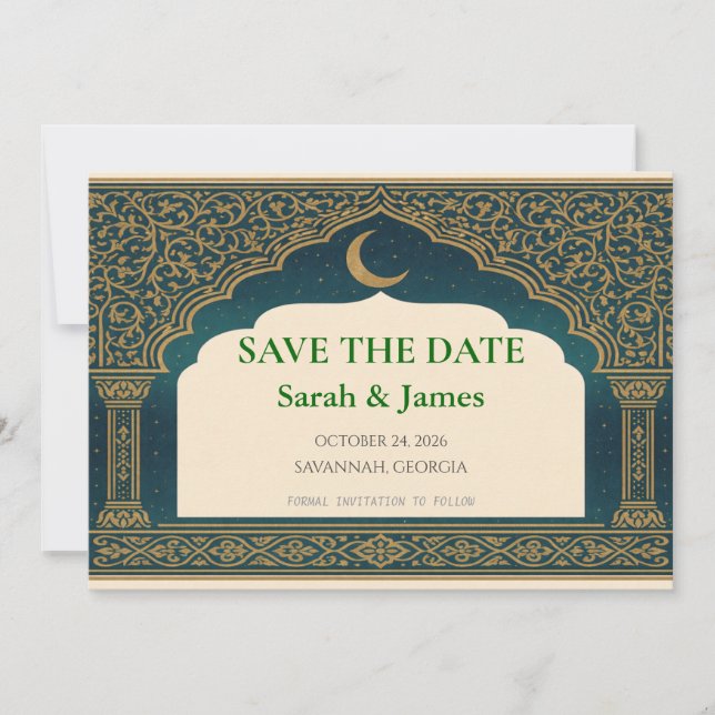 Elegant Emerald and Gold Arch Save the Date  (Vorderseite)