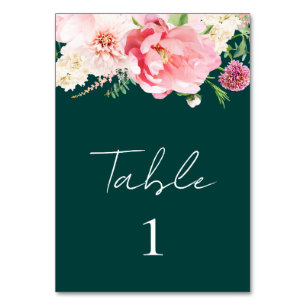 Elegant Emerald Blush Pink Floral Dark Moody Tischnummer