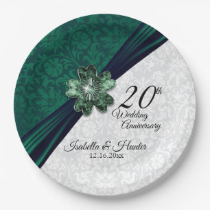 Elegant Emerald Damask 20 Jahre Pappteller