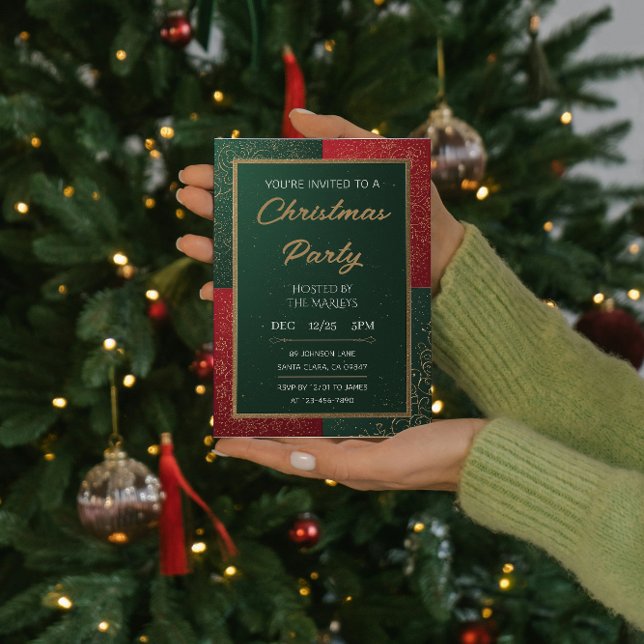 Elegant Emerald Gold Christmas Invitation Folieneinladung (Von Creator hochgeladen)