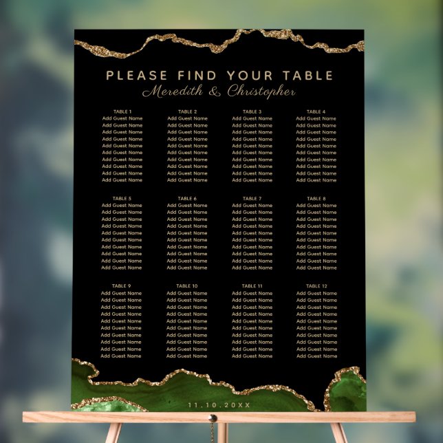 Elegant Emerald Green 12 Table Wedding Seating Acrylschild (Neutral)