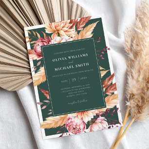 Elegant Emerald Green Boho Chic Floral Wedding Einladung