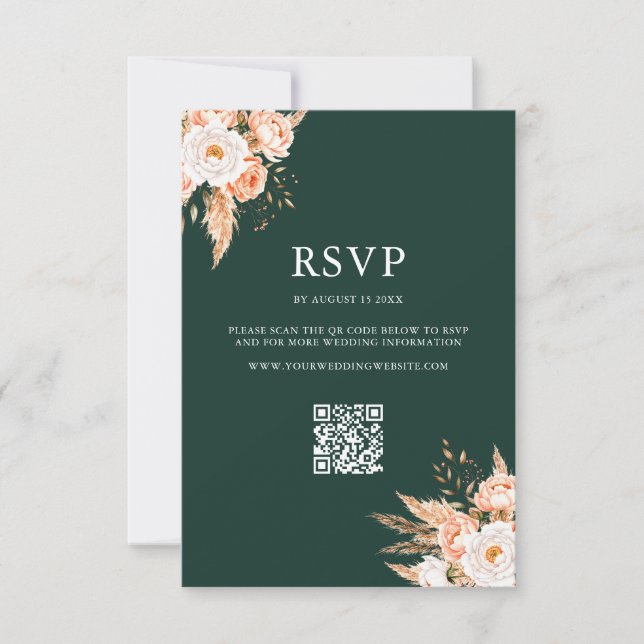 Elegant Emerald Green Boho Chic Floral Wedding RSVP Karte (Vorderseite)