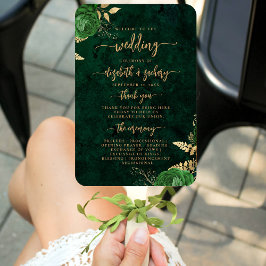 Elegant Emerald Green Floral Agate Wedding Program Fächer