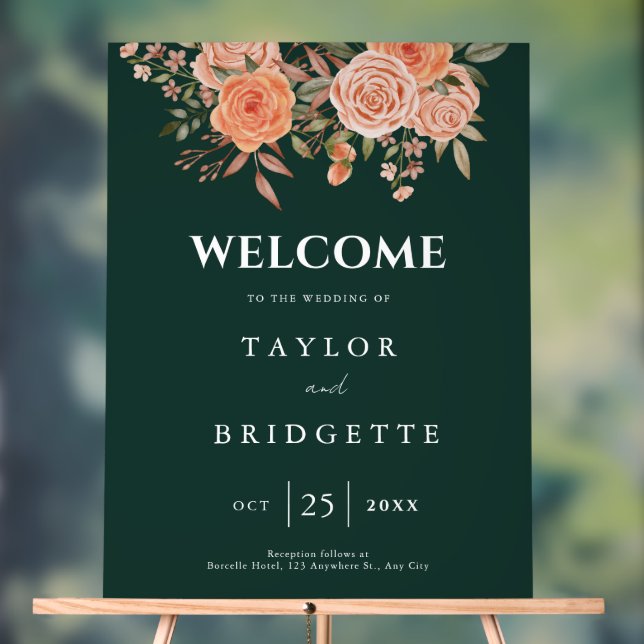 Élégant Emerald Green Floral Mariage de automne Bi (Neutre)
