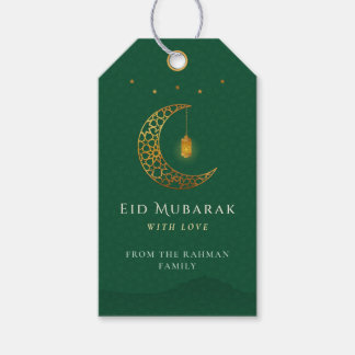 Elegant Emerald Green & Gold Crescent Eid Mubarak Geschenkanhänger