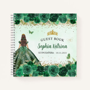 Elegant Emerald Green Gold Floral Quinceñera Notizbuch