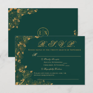 Élégant Emerald Green & Gold Floral RSVP