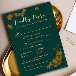 Élégant Emerald Green & Gold Flowers RSVP