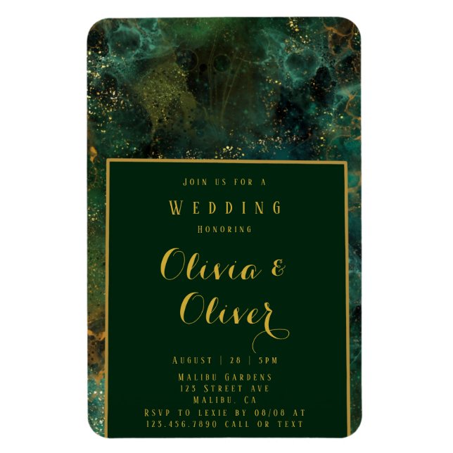 Elegant Emerald Green & Gold Glitter Agate Wedding Magnet (Vertikal)