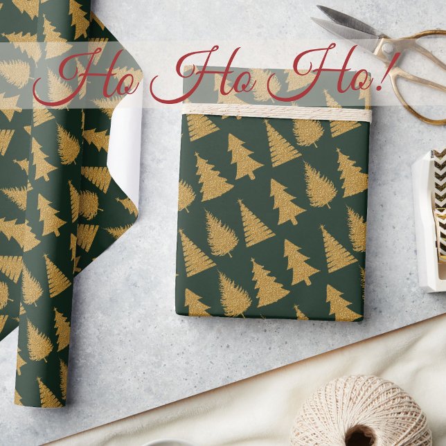 Elegant Emerald Green Gold Glitzer Weihnachtsbaume Geschenkpapier (Von Creator hochgeladen)
