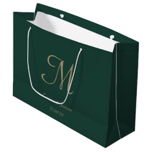 Elegant Emerald Green Gold Monogram Name Wedding Große Geschenktüte