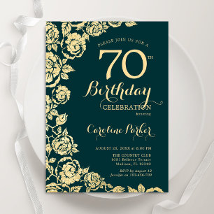 Elegant Emerald Green Gold Rose 70. Geburtstag Einladung