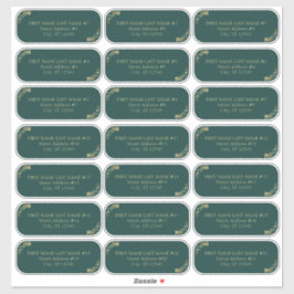 Elegant Emerald Green Gold Wedding Guest Address Aufkleber