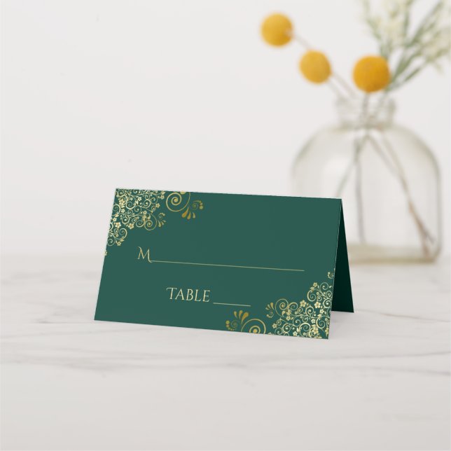 Elegant Emerald Green & Gold Wedding Write-In Platzkarte (Rückseite)