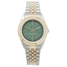 Elegant Emerald Green Marble & Gold Art Deco Watch