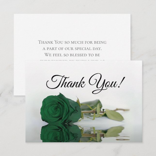 Elegant Emerald Green Mirrored Rose Simple Wedding Dankeskarte (Vorne/Hinten)