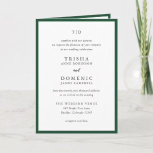 Elegant Emerald Green Monogram Modern Wedding Einladung