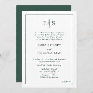 Elegant Emerald Green Monogram Wedding Einladung