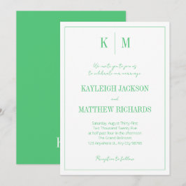 Elegant Emerald Green Monogram Wedding  Einladung