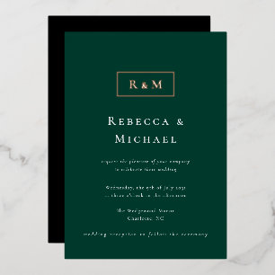 Elegant Emerald Green Monogram Wedding Folieneinladung