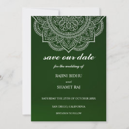 Elegant Emerald Green Paisley Indian Hindu Wedding Save The Date