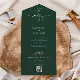 Elegant Emerald Green QR Wedding All In One Einladung