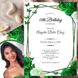 Elegant Emerald Green Rose 18th Birthday Debut Einladung