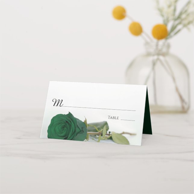 Elegant Emerald Green Rose Wedding Write-In Platzkarte (Vorderseite)