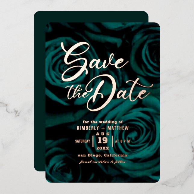 Elegant Emerald Green Save the Date Hochzeit Folieneinladung (Vorderseite/Rückseite)