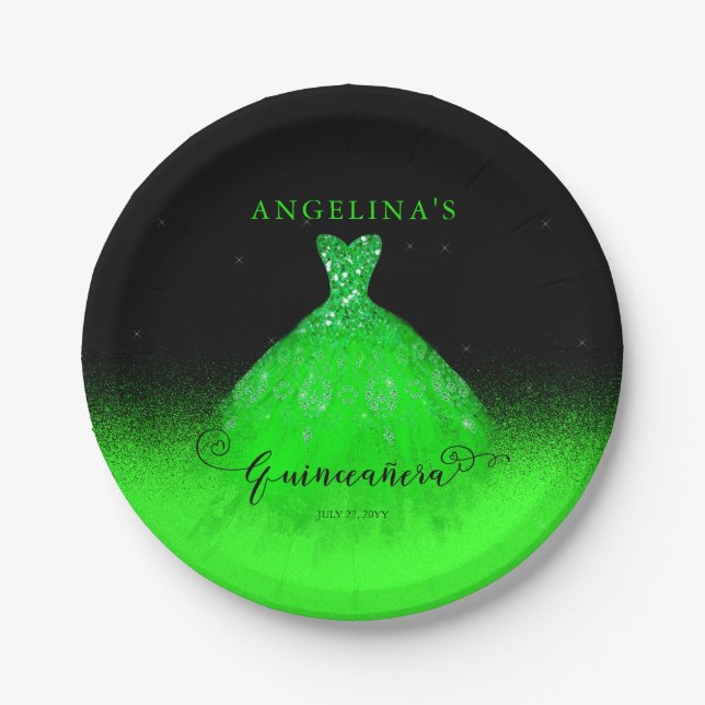 Elegant Emerald Green Spanish Gown Quinceañera Pap Pappteller (Vorderseite)