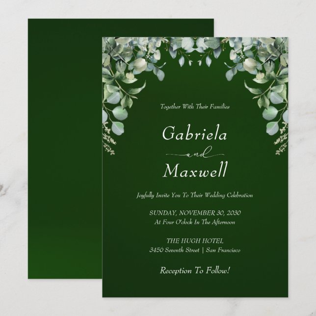Elegant Emerald Green und Eucalyptus Wedding Einladung (Vorne/Hinten)
