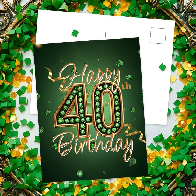 Elegant Emerald Green und Gold 40. Geburtstag Postkarte (Von Creator hochgeladen)