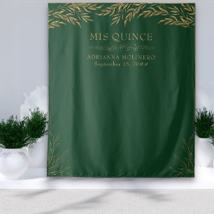 Elegant Emerald Green und Gold Leaf Mis Quince Wandteppich
