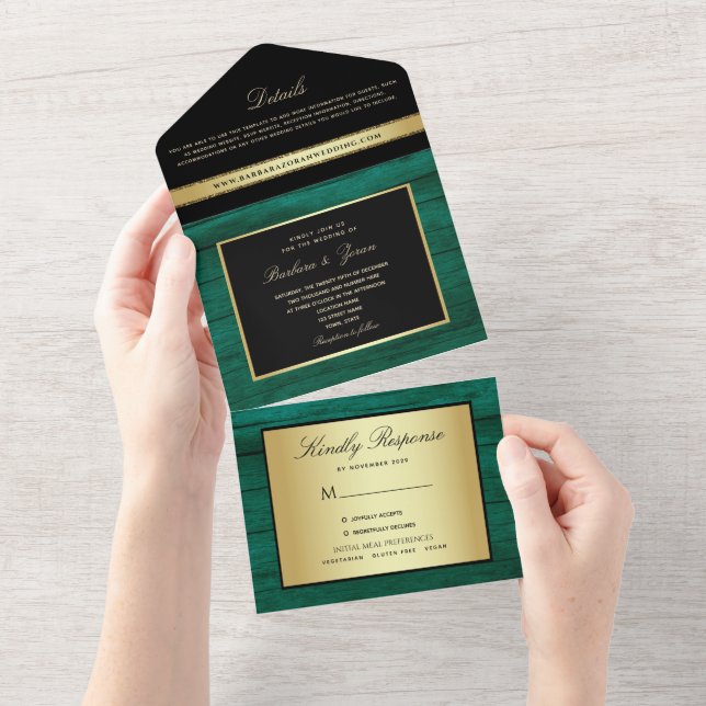 Elegant Emerald Green Wedding All In One Einladung (Abreißen)