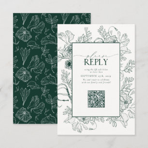 Elegant Emerald Green Wedding QR Code Bitte beantw RSVP Karte