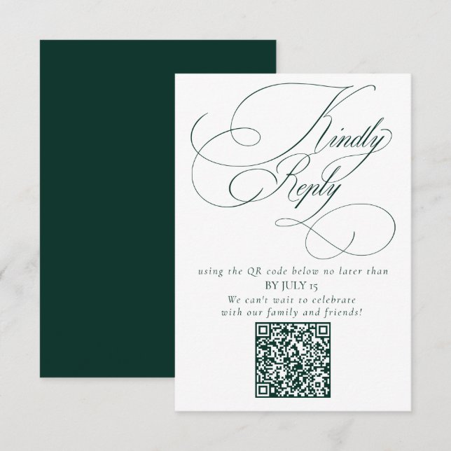 Elegant Emerald Green Wedding QR Code Bitte beantw RSVP Karte (Vorne/Hinten)