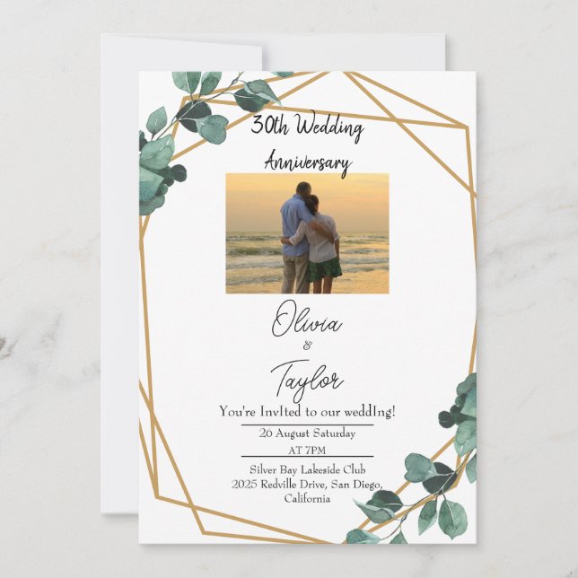 Elegant Emerald Greenery Hochzeitstag Einladung (Vorderseite)