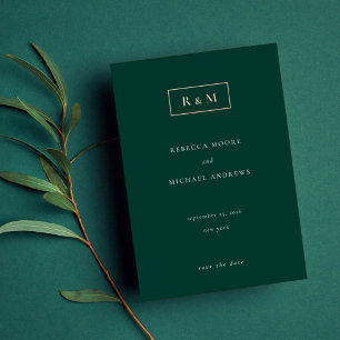 Elegant Emerald Monogram Wedding Rett Date Folieneinladung