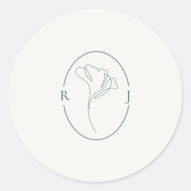 Elegant Emerald Outlined Monogram Wedding Runder Aufkleber (Vorderseite)