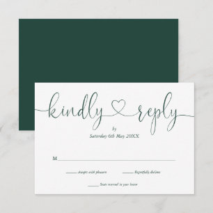 Elegant Emerald White Script Herzlich Willkommen A RSVP Karte