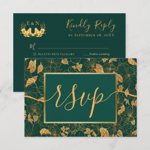 Elégant émeraude vert & oliage or RSVP
