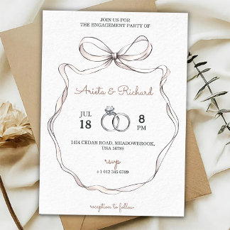 Elegant engagement party invitation with a bow