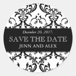 Élégant Enregistrer la date Damask Stickers Black