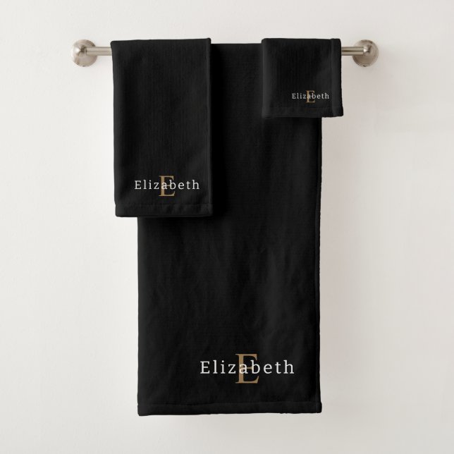 Élégant ensemble de serviettes de bain noir person (En situation)