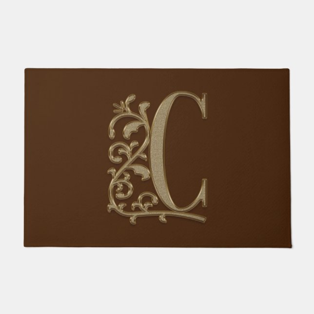 Elegant Entry Monogram C Initial on Brown Fußmatte (Vorderseite)