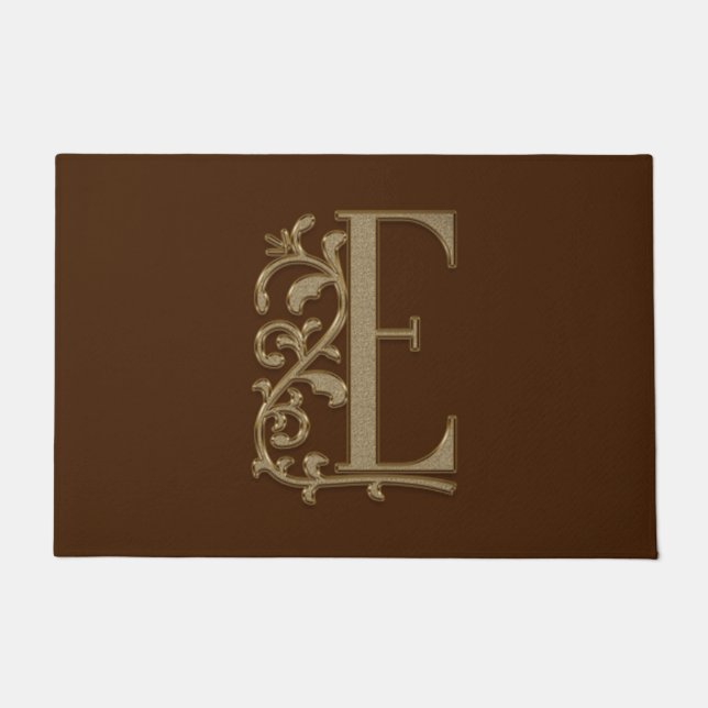 Elegant Entry Monogram E Initial on Brown Fußmatte (Vorderseite)