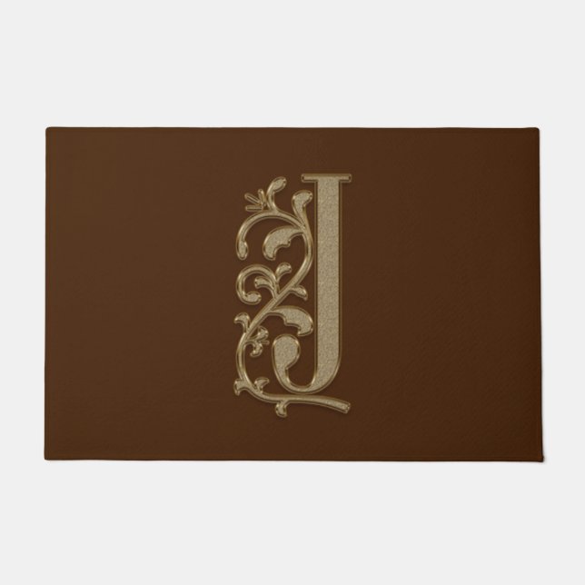 Elegant Entry Monogram J Initial on Brown Fußmatte (Vorderseite)