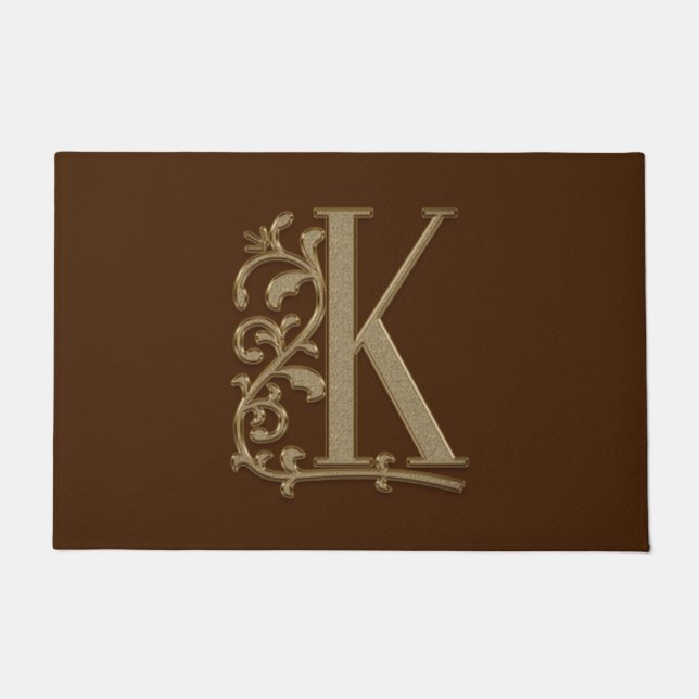 Elegant Entry Monogram K Initial on Brown Fußmatte (Vorderseite)