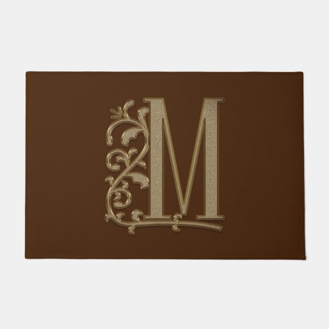 Elegant Entry Monogram M Initial on Brown Fußmatte (Vorderseite)